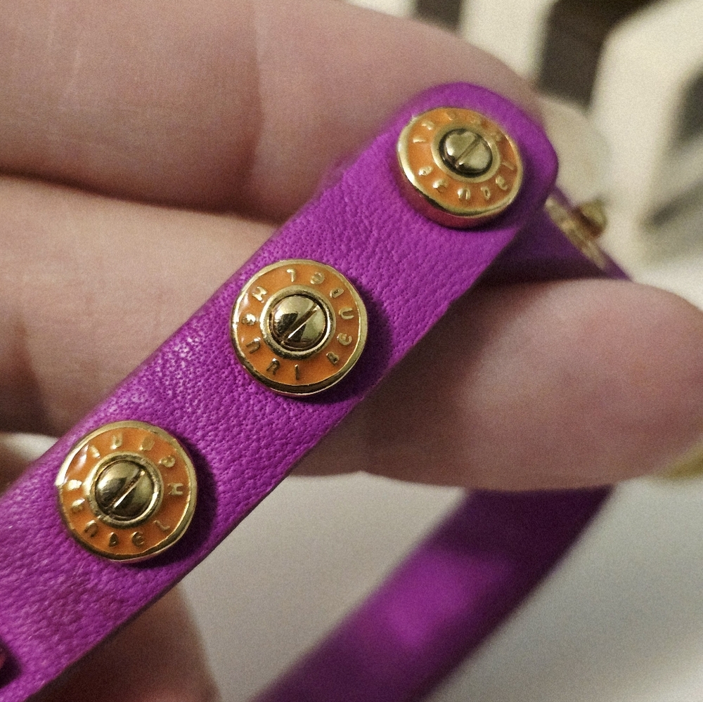 vintage Henri Bendel purple leather rhinestone collar adjustable bracelet